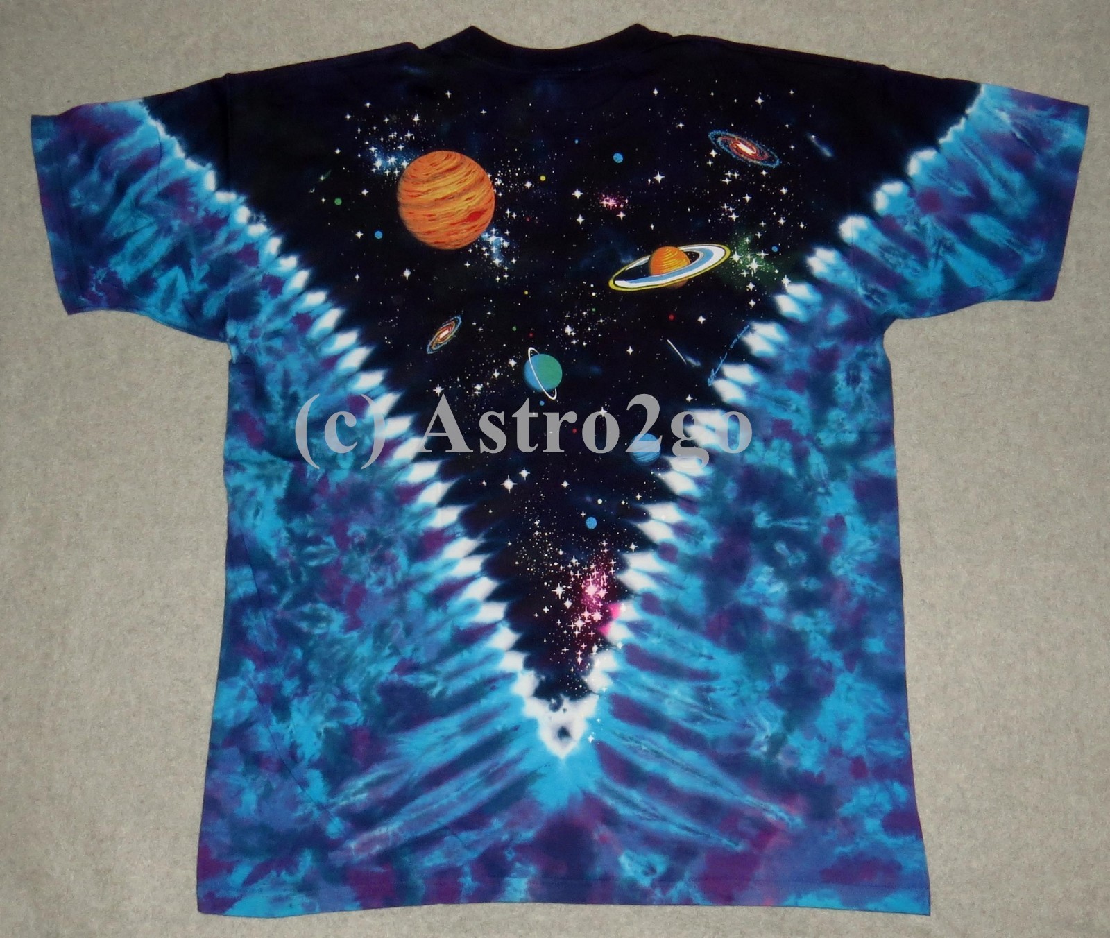 SPACE TOP–Liquid Blue Tie Dyed 2 sided Astronomy Science Planets T shirt M-8XL