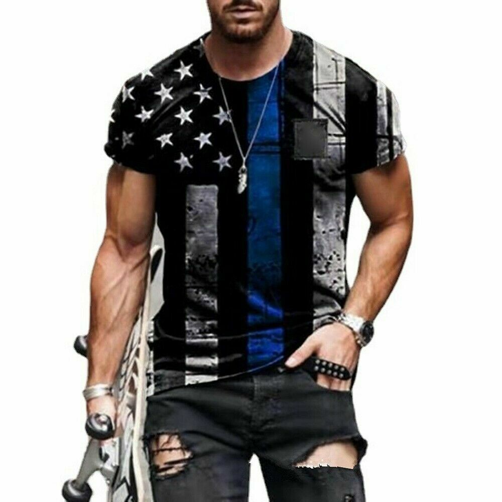USA Distressed police Flag Men T Shirt Gym Workout patriotic tee eagle skull