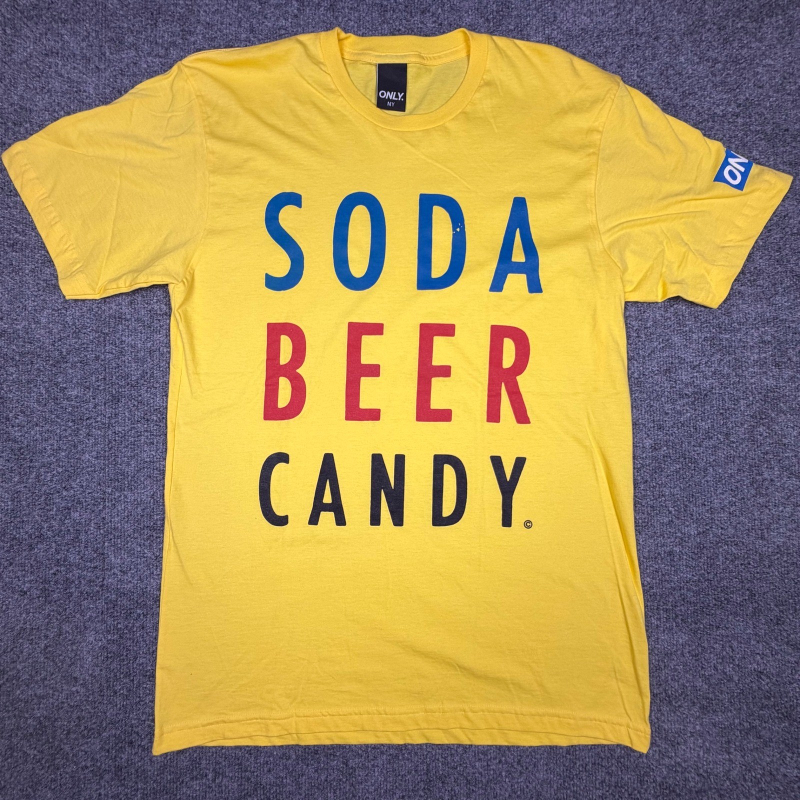 Only NY Soda Beer Candy Graphic T-Shirt Mens Medium Yellow Streetwear Bodega