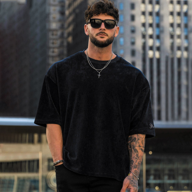 Men&rsquo;s Trend Loose Solid Color Crewneck Cotton Short Sleeve T-shirt Top