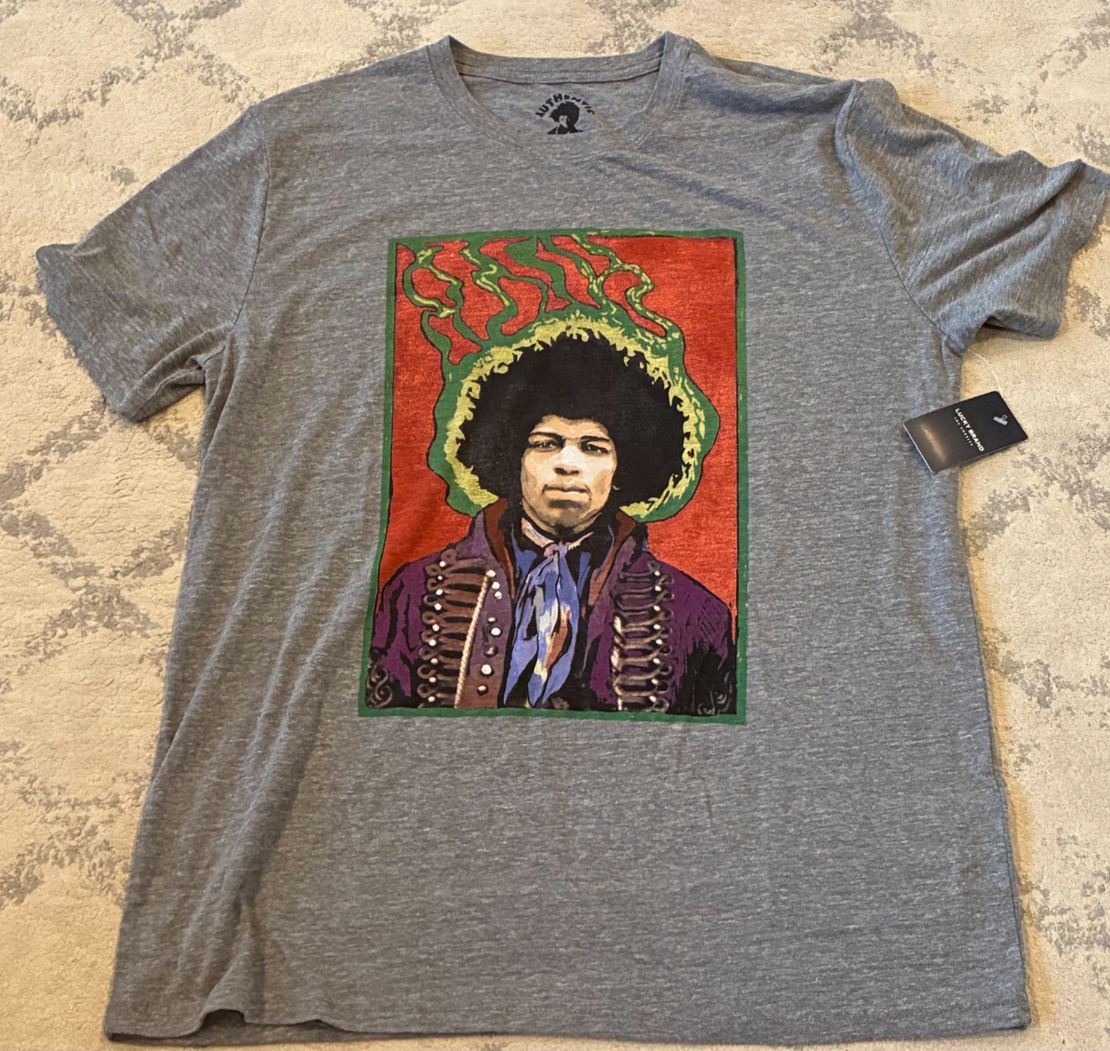 NWT Men&rsquo;s Large Jimi Hendrix T Shirt Rock Band Tee L Gray Authentic Lucky Brand