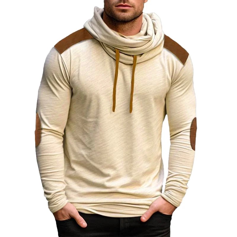 Men&rsquo;s Casual Long Sleeve T-Shirt Unique Pile Collar Soft Feel Khaki Size XL