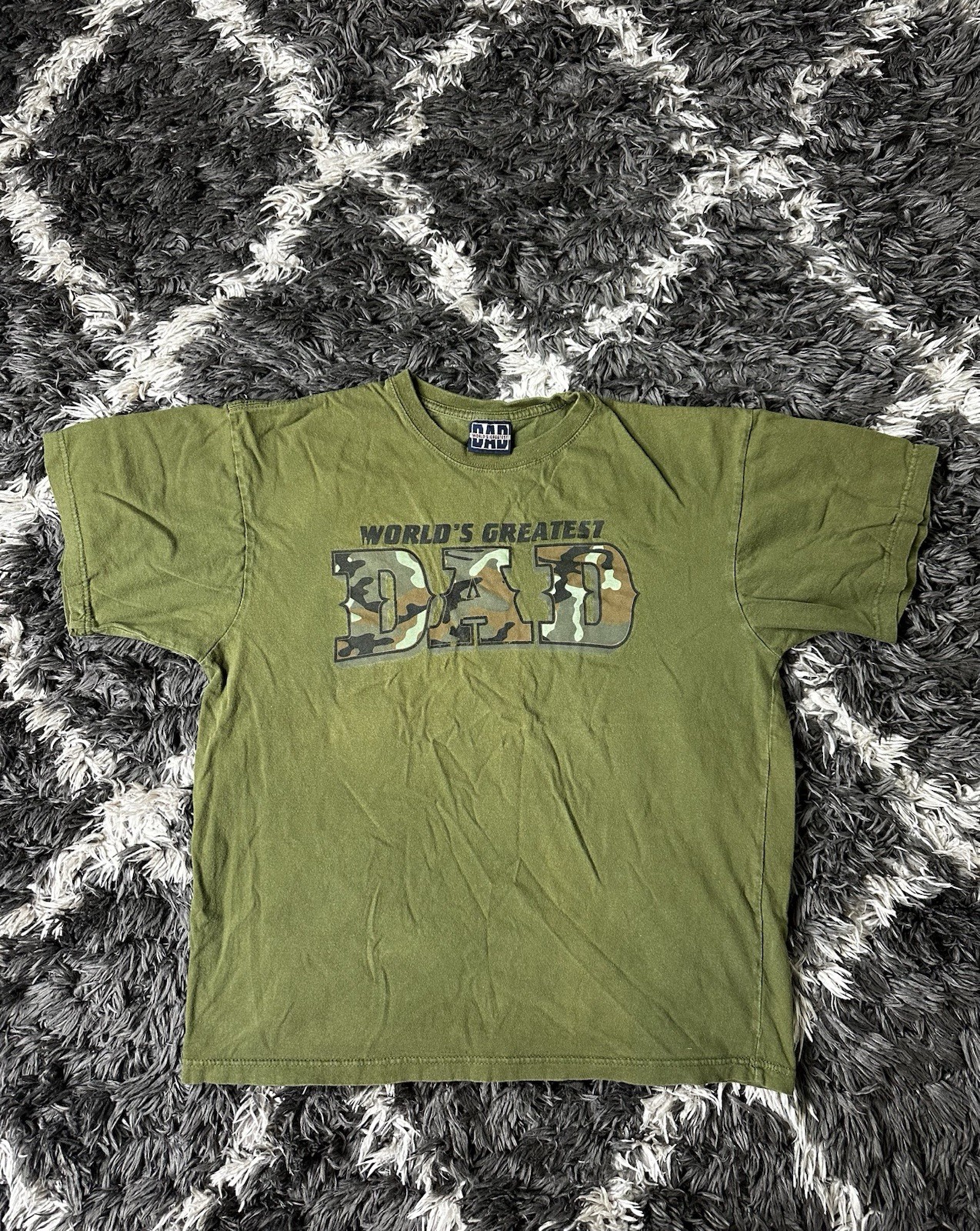 Worlds Greatest Dad T Shirt Mens Large L Olive Green Camo Graphic Tee