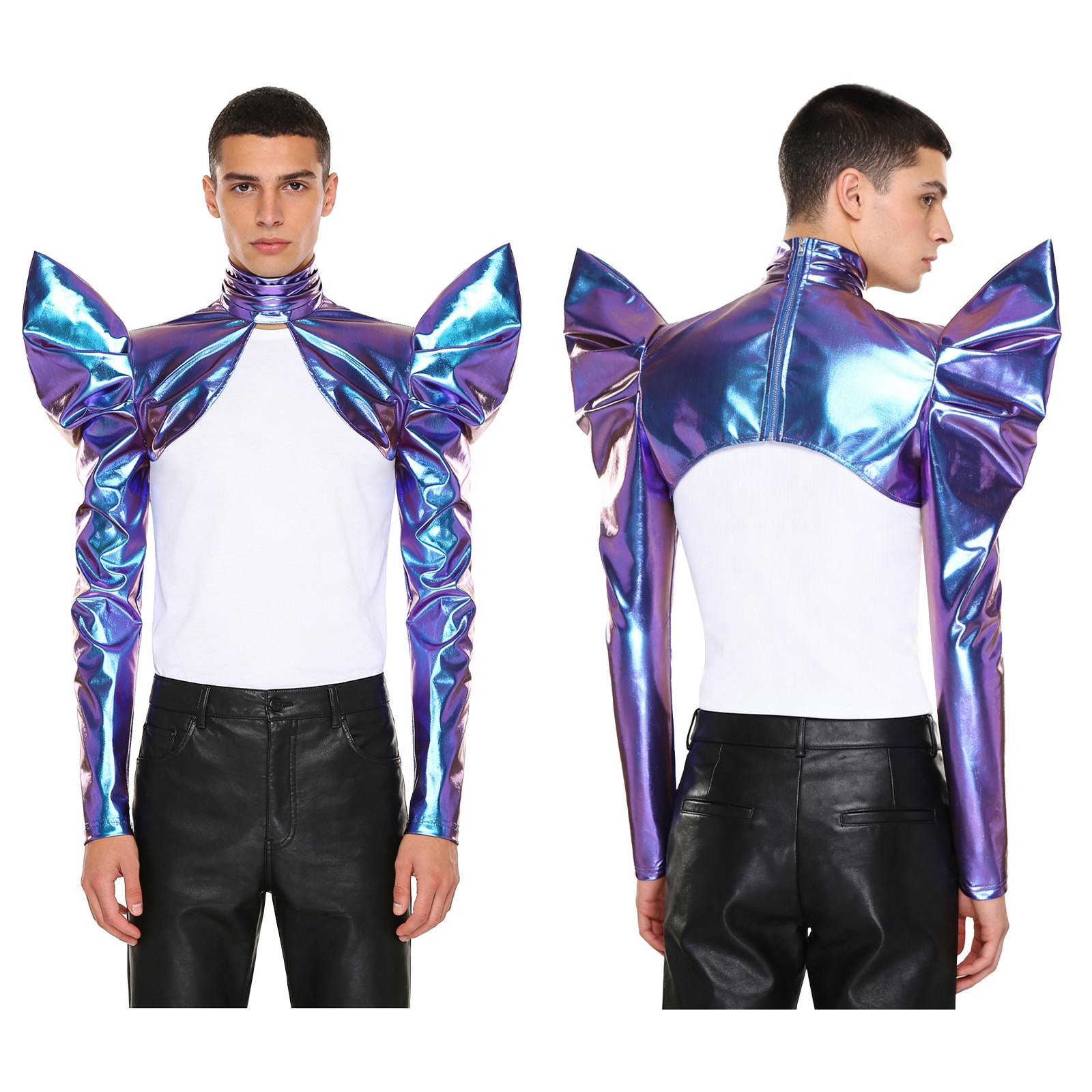 Men Larp Gothic Knight Costumes Alien Futuristic Turtleneck Gothic Armor Shrug