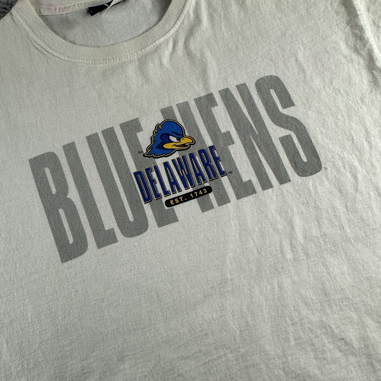 VINTAGE Delaware Blue Hens Shirt Mens XL Jansport White Blue Sports College