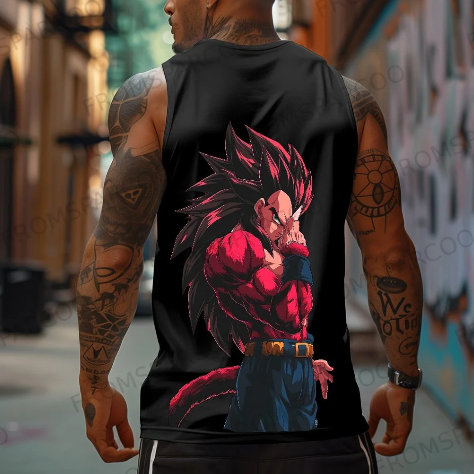 Men’s Dragon Ball Anime Style Tank Top Sleeveless Casual Gym Workout Tee
