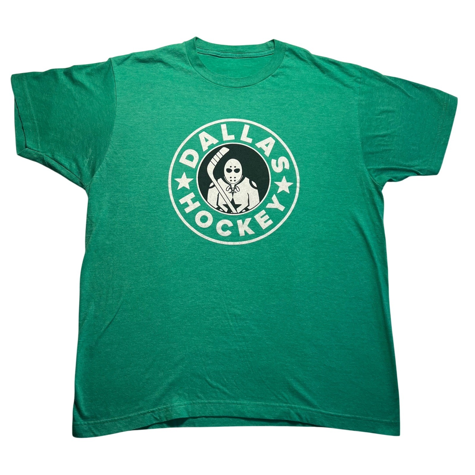 Bullzerk Dallas Hockey T Shirt Mens Large Green Graphic Goalie Mask Tee