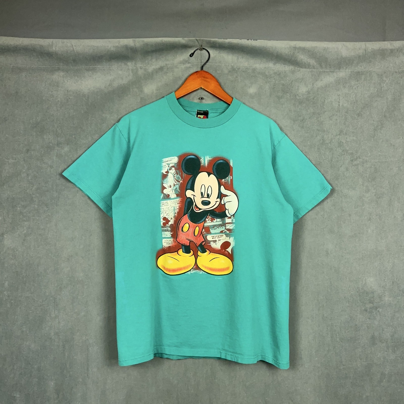 Vintage Disney Mickey Mouse t shirt Mens Size Medium Green Velva Sheen
