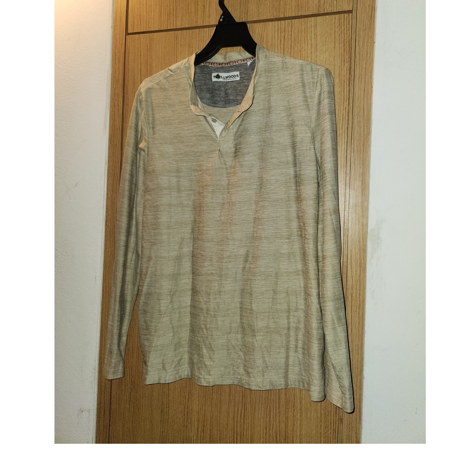 TALLWOODS Henley Knit T-Shirt Beige Men&rsquo;s Long Sleeve Size S