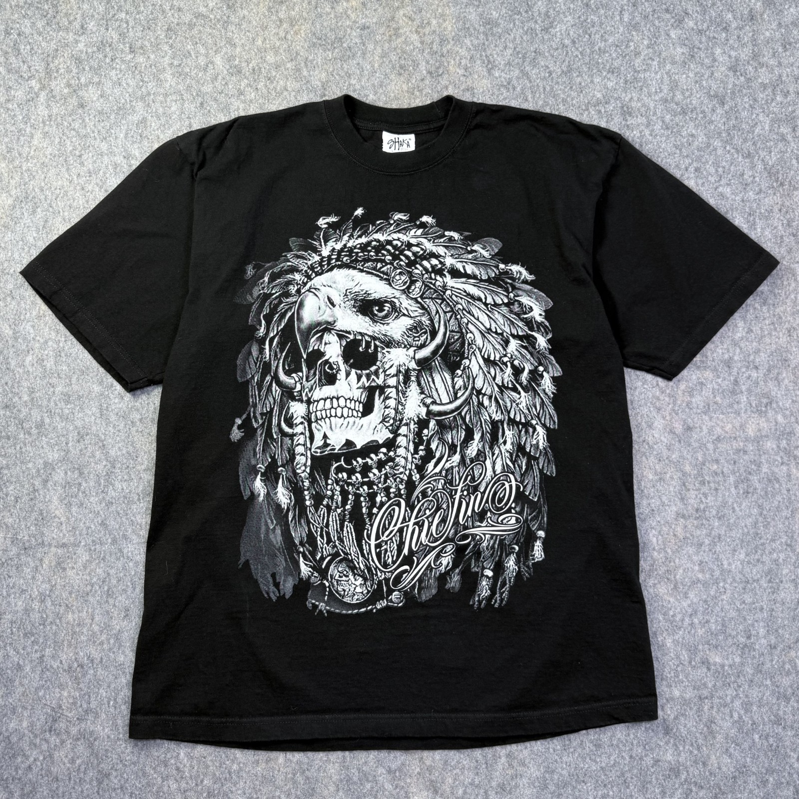 Chiefin T-Shirt Mens Sz XL Black Native American Skull Eagle Headdress ShakaWear