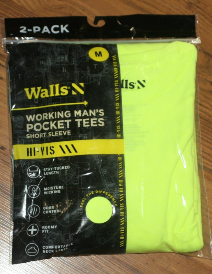 NIP Walls Working Man&rsquo;s Pocket Tees S/S Hi-Vis Yellow – Medium – 2 Pack