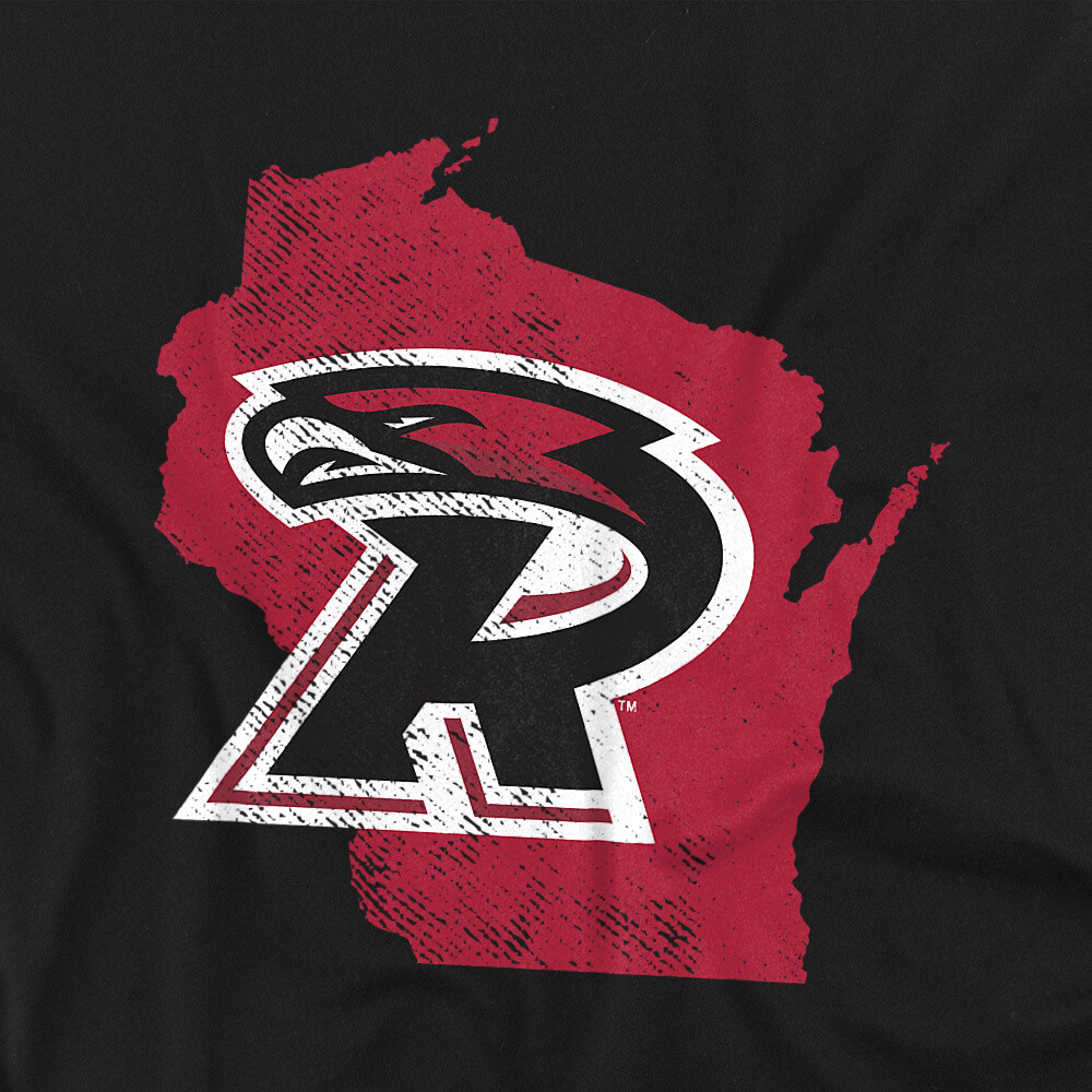 Ripon College Adult T-Shirt State Shape, Black, S-5XL