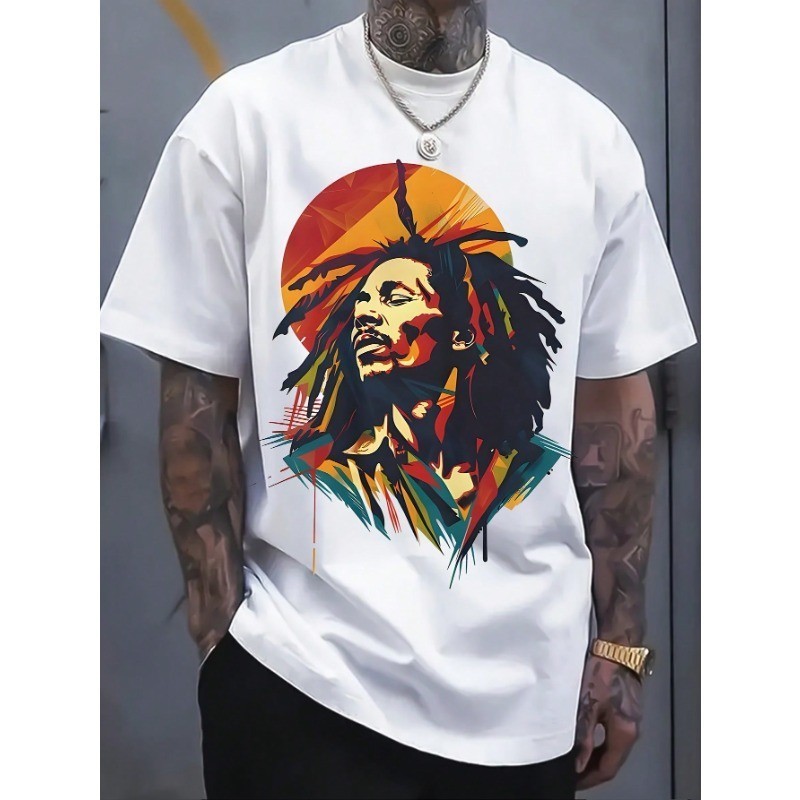 Men s Reggae Style Pattern T-Shirt-Bright Dreadlocks Character Print Graphic Tee