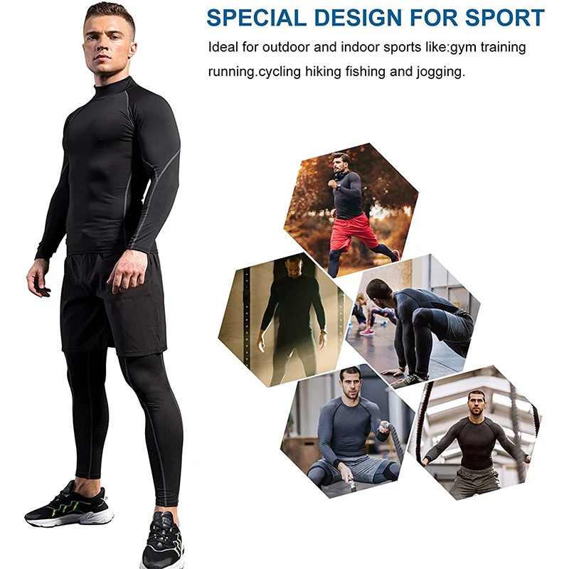 Men Compression Sport T-Shirt Quick Dry Fitness Running Gym Tight Long Sleeve 28
