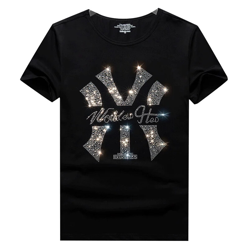 New Men Luxury Rhinestones Fashion T-Shirt High Quality Black White