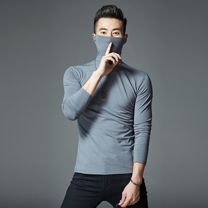 Spring and Autumn Men&rsquo;s Thin Solid Color Half Turtleneck Long Sleeve T-Shirts