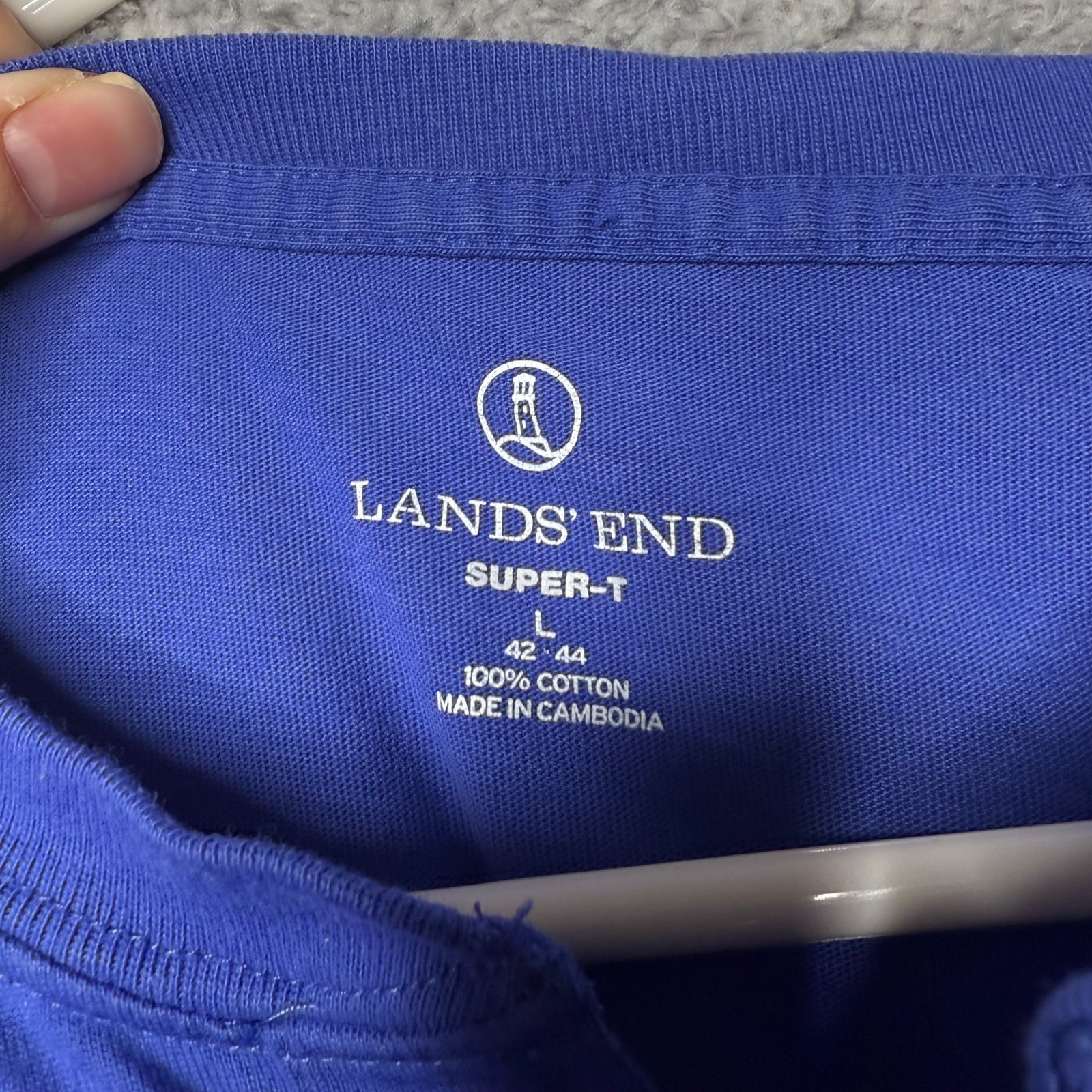 Lands End Super T Shirt Men&rsquo;s Large Blue Short Sleeve Henley