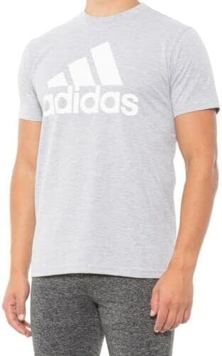 adidas Men&rsquo;s Essentials Big Logo Tee (Light Grey Heather/White) Large