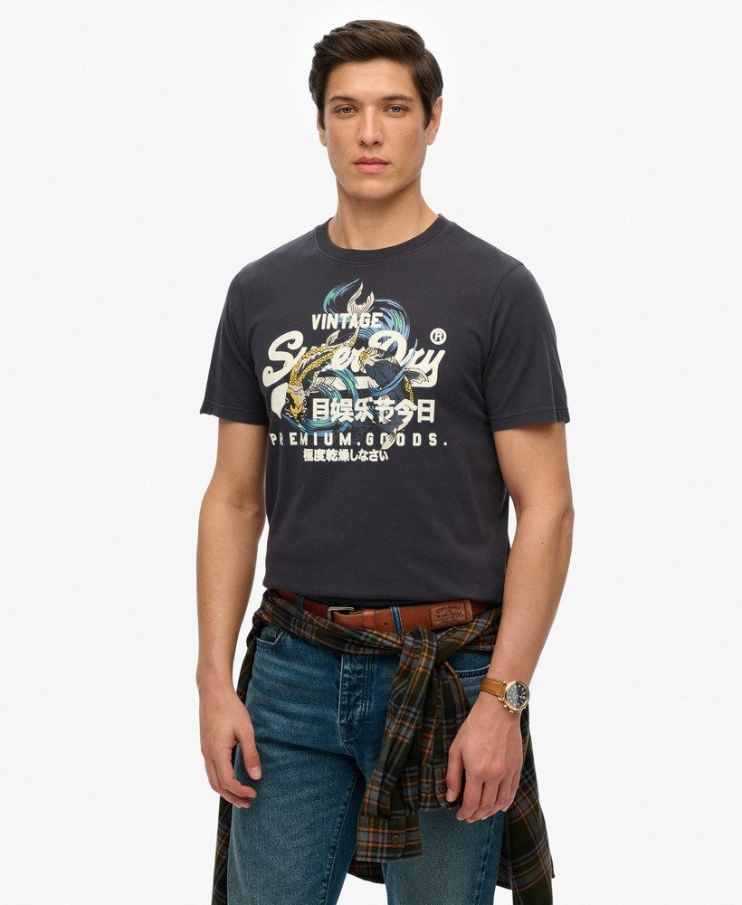Superdry T-Shirt Short Sleeve Crew Neck Top VL Tokyo Relaxed Tee Blue Dark Grey