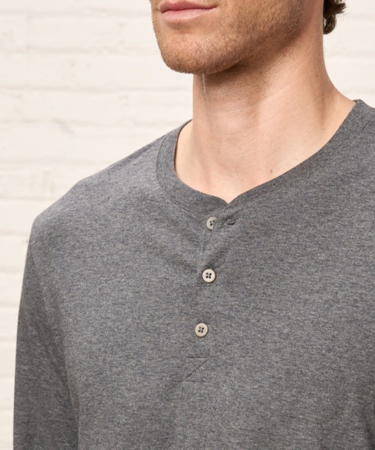 Pact Shirt Mens Large Gray Organic Cotton Softspun Long Sleeve Henley Casual