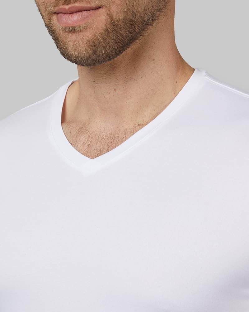 Men&rsquo;s Cool V-Neck T-Shirt, Anti-Odor, Quick Dry Active, 4-Way Stretch, White,…