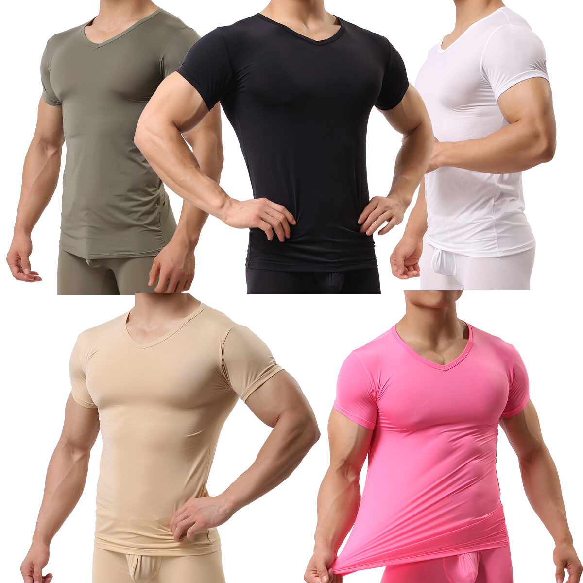 Men&rsquo;s T-Shirt Gym Tops Slim Fitness Basic T-shirt Bodybuilding Tight V-Neck Tee