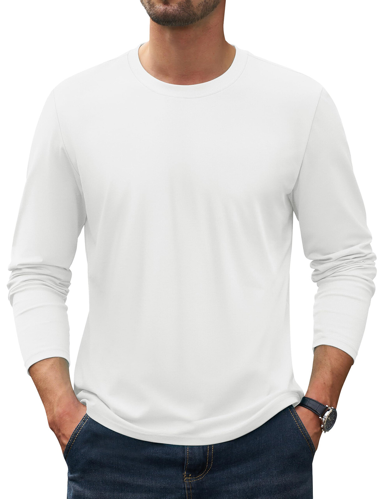 Mens Long Sleeve Shirts Cotton Moisture Wicking Undershirt Comfort Pullover Tops