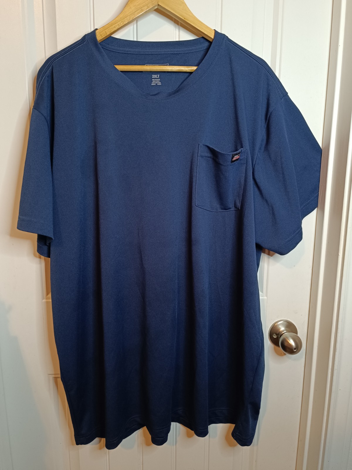 Genuine Dickies Mens 2XL Blue Crew Neck Shirt Front Pocket Workwear Utility Dad