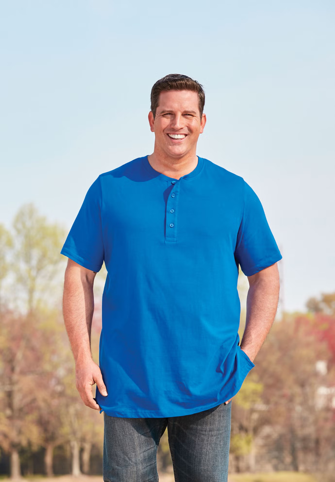 KingSize Men&rsquo;s Big & Tall Shrink-Less Longer Length Lightweight Henley T-Shirt