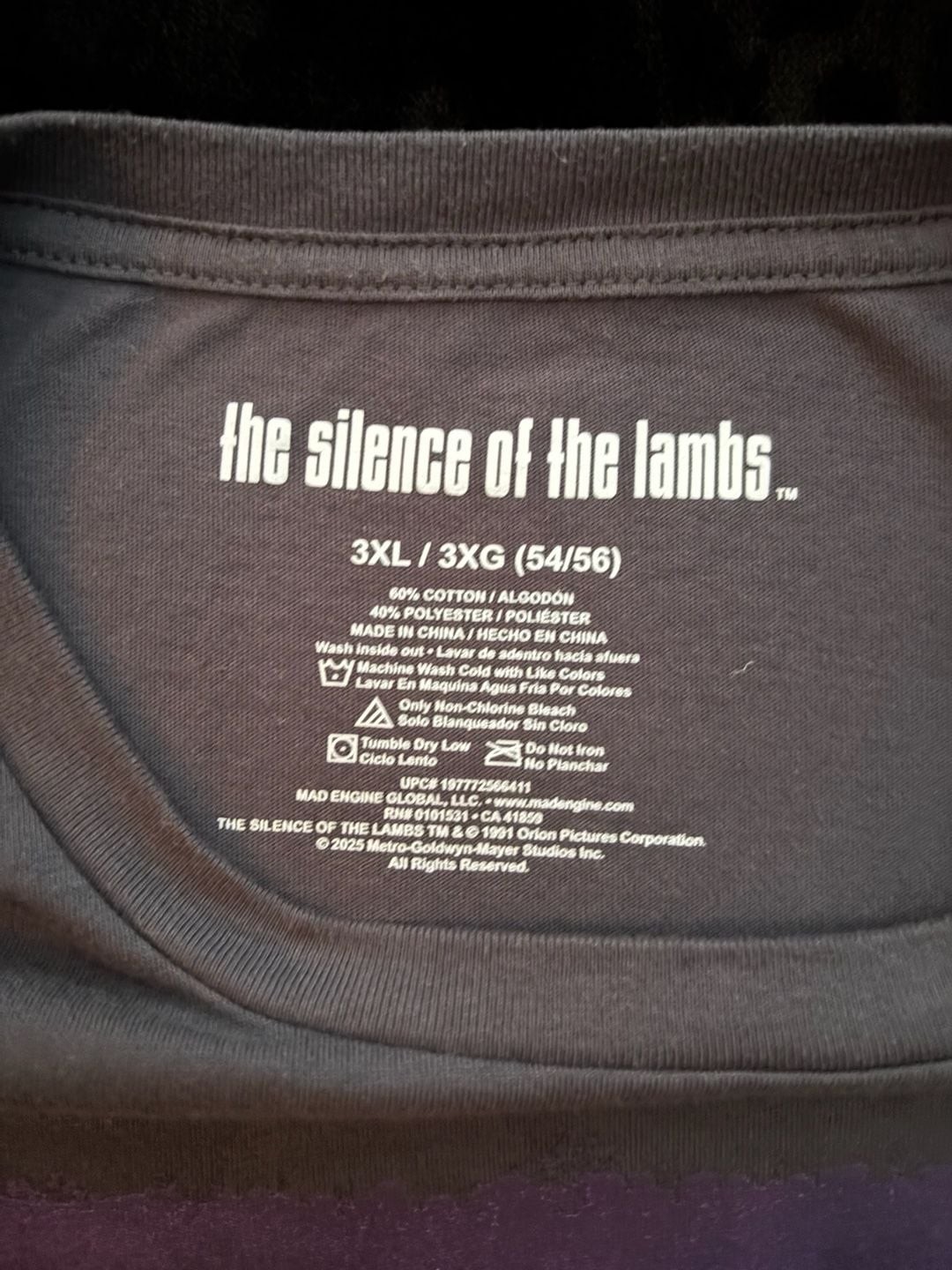 The Silence of the Lambs Hannibal Lecter Graphic T-Shirt 3XL