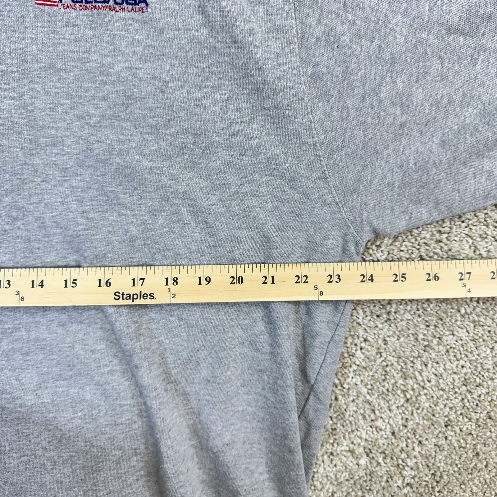 Polo Jeans Co Ralph Lauren Mens Large Gray Ringer V-Neck T-Shirt Polo USA Flag