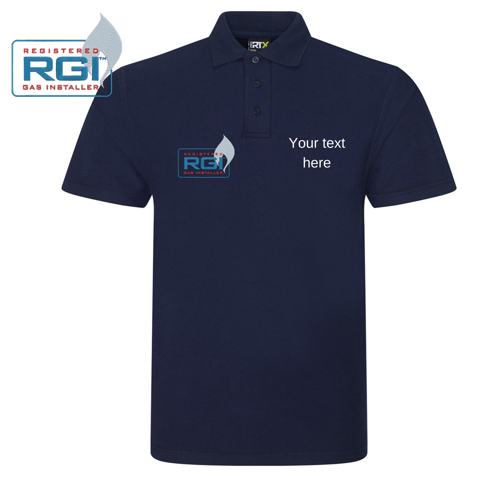 RGI Gas Safe polo plumber boiler fitter work wear, embroidered polo shirt