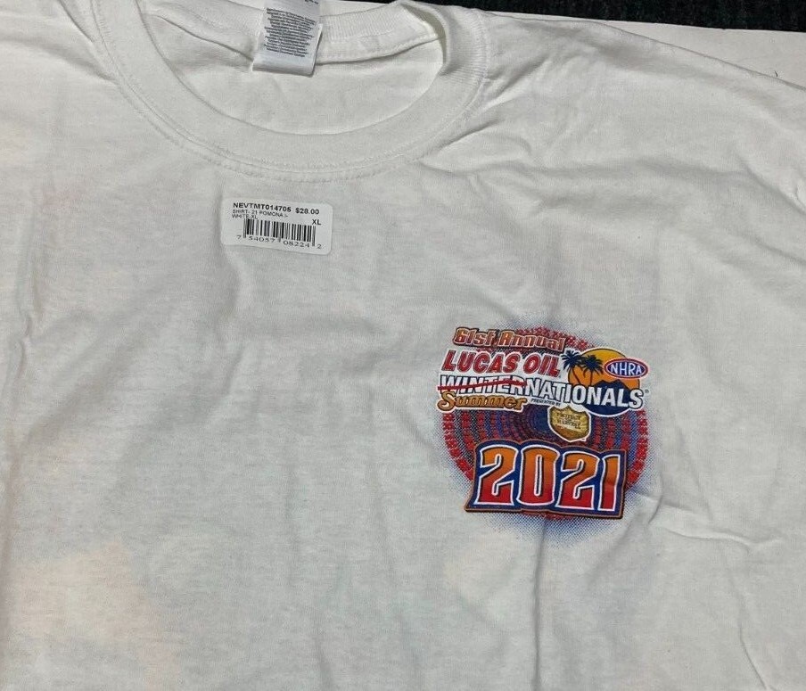 NHRA 2021 Lucas Oil Summer Nats Pomona (014) Cotton T-shirt. PLUS *FREE* HAT!