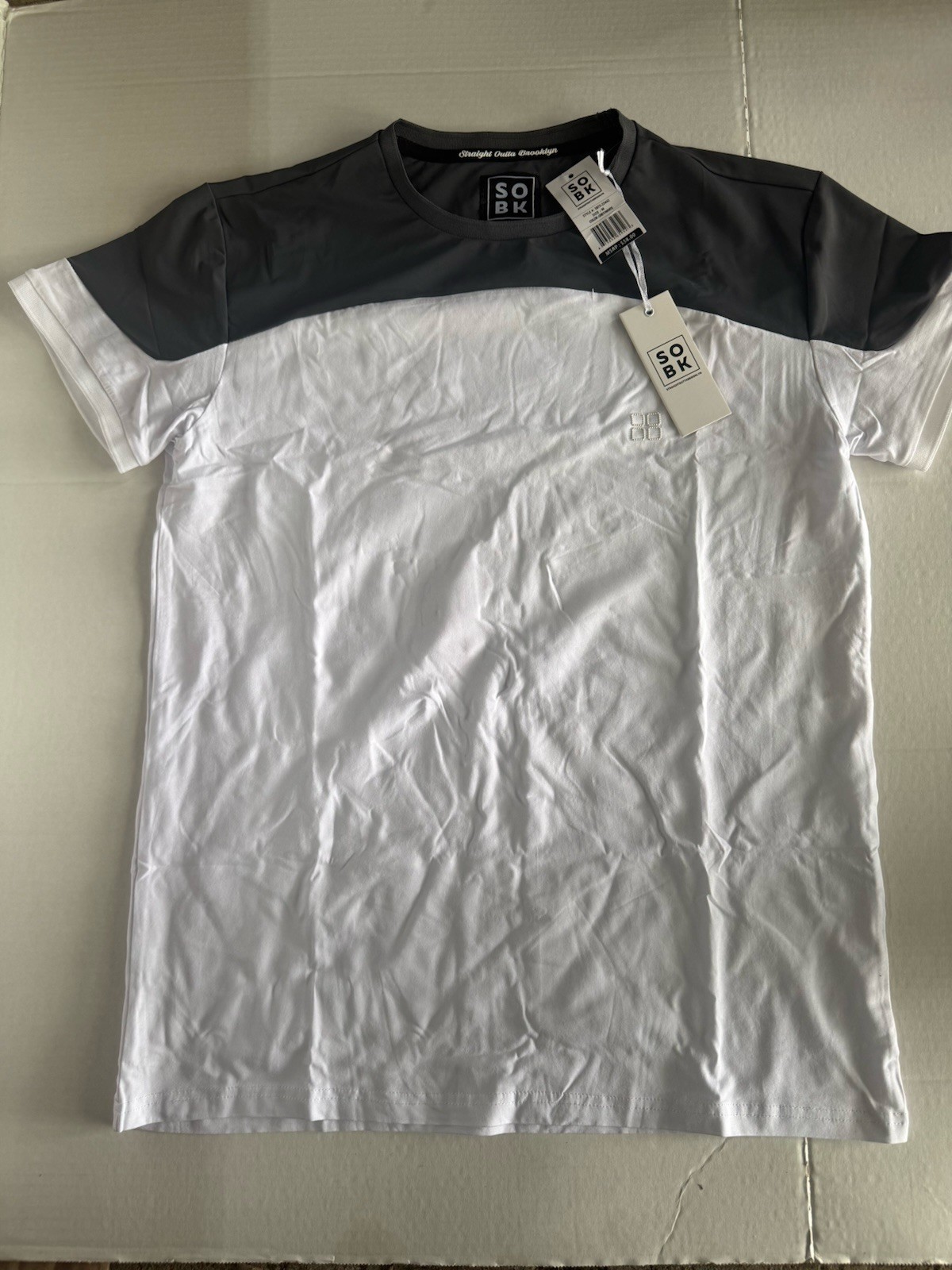 SOBK Men&rsquo;s Colorblock Crew Neck Stretch Short Sleeve T-Shirt M Gray/White