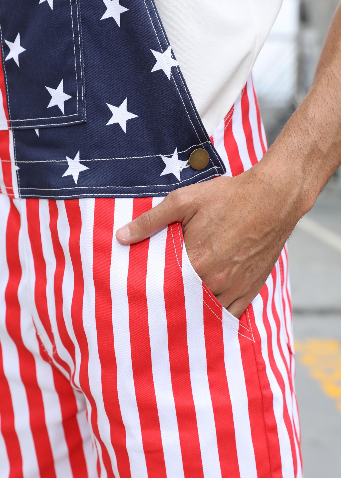 American Flag Overalls Mens 4th of July Jean Jumpsuits Denim Bib Shorts Vinta…