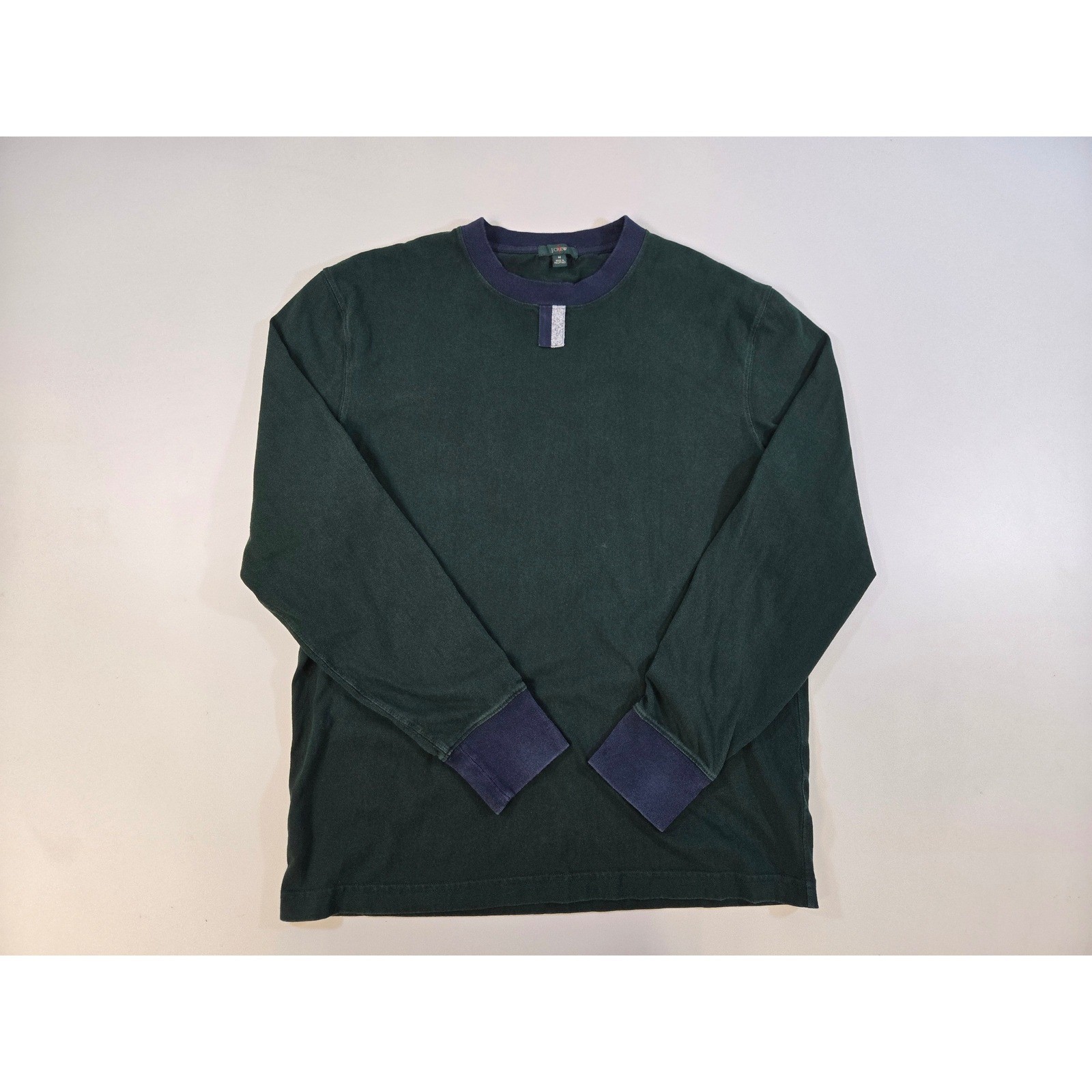 J.Crew Mens Relaxed Premium Cotton L/S T-Shirt Green Navy BJ332 Size M FA22