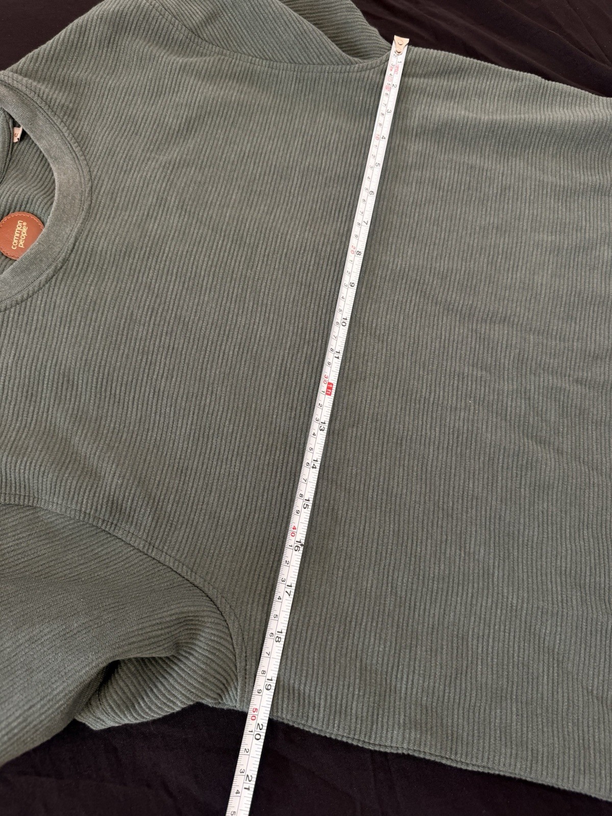 Common People Men Olive Textured T-Shirt Fine Striped Texture Size S