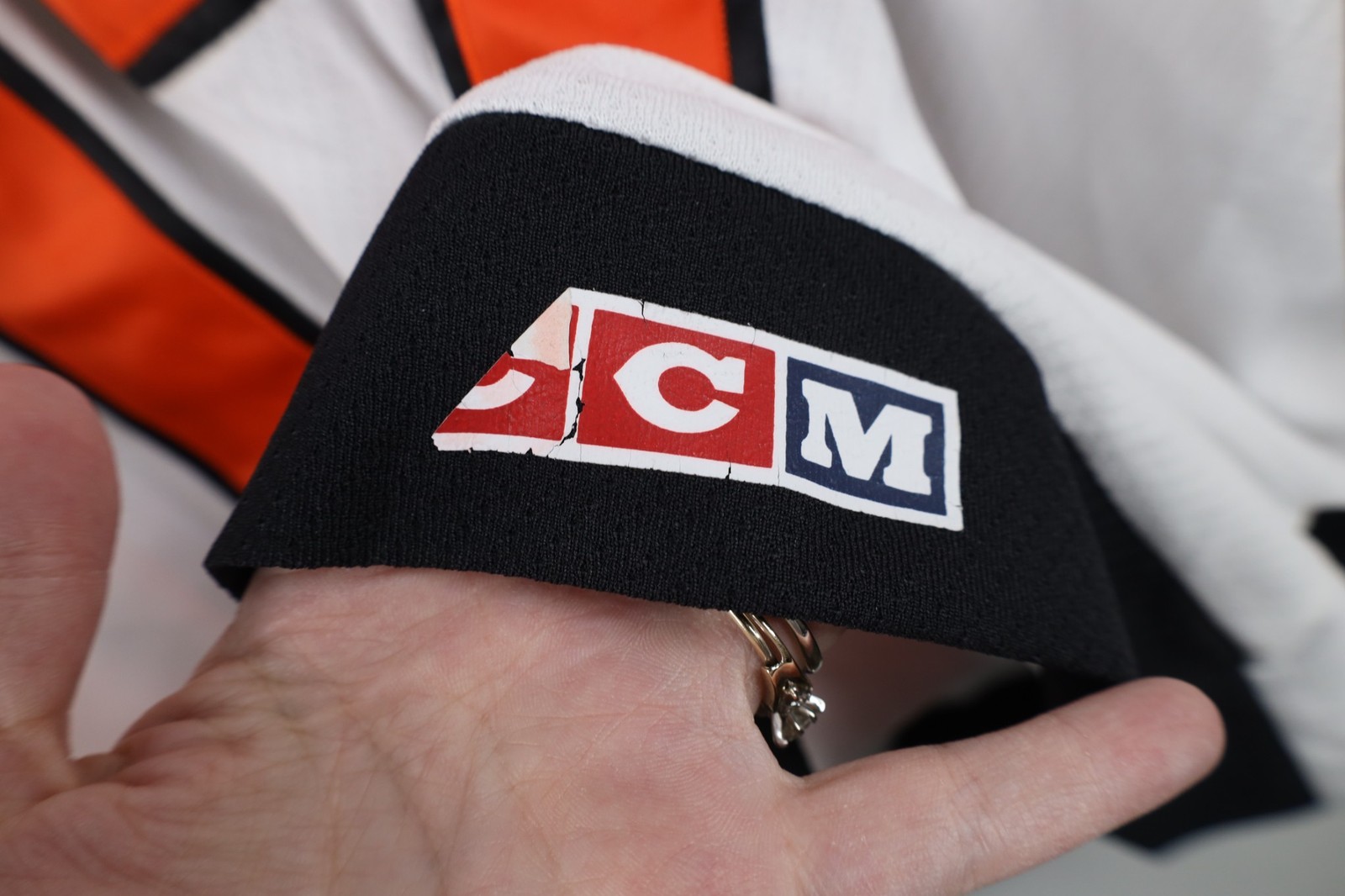 Vintage 90s CCM Mens XL Soul Patch Mesh Hockey Jersey Orange White Polyester