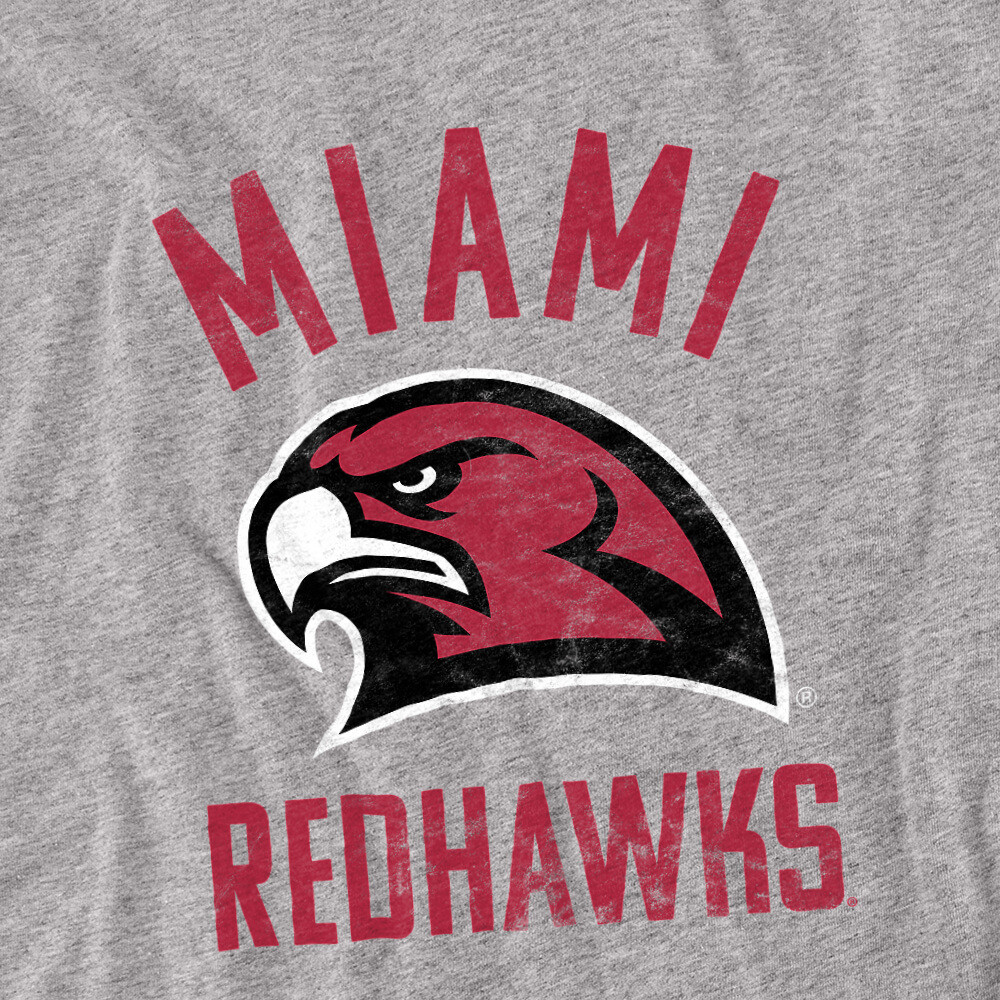 Miami University Adult T-Shirt Ohio Redhawks Logo, Athletic Heather, S-5XL