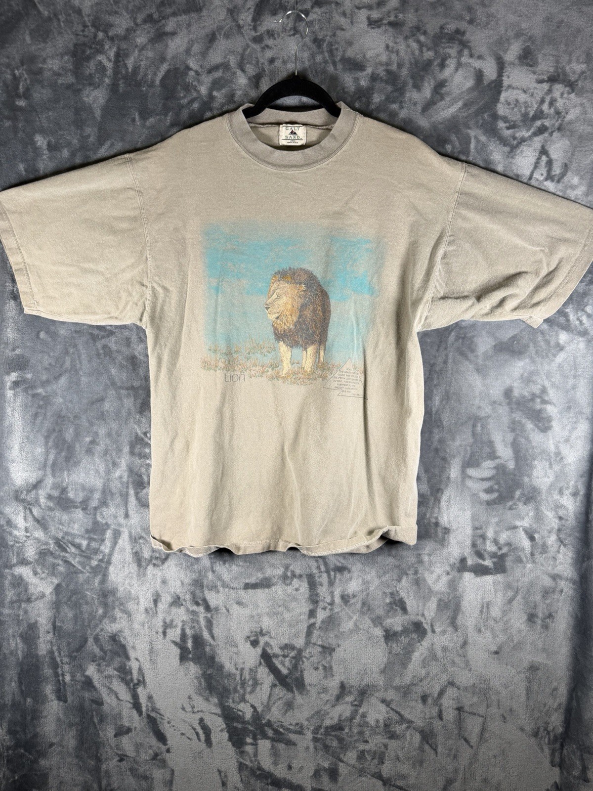 Vintage 90s Galt Sand Lion Wildlife Graphic T Made In USA Taupe Single Stitch L
