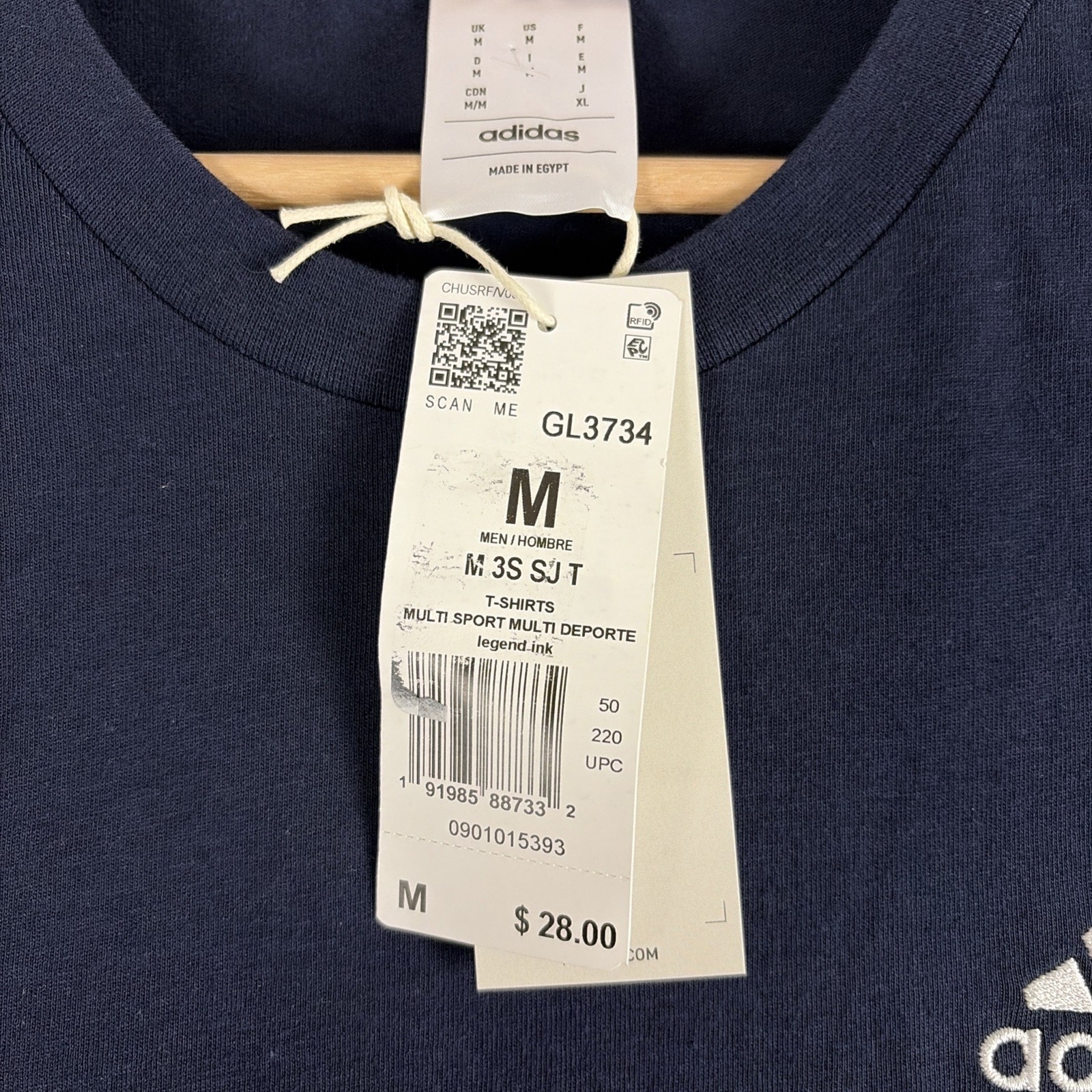 adidas Men&rsquo;s Essentials 3-Stripes Tee Navy Blue White Size Medium GL3734 NWT