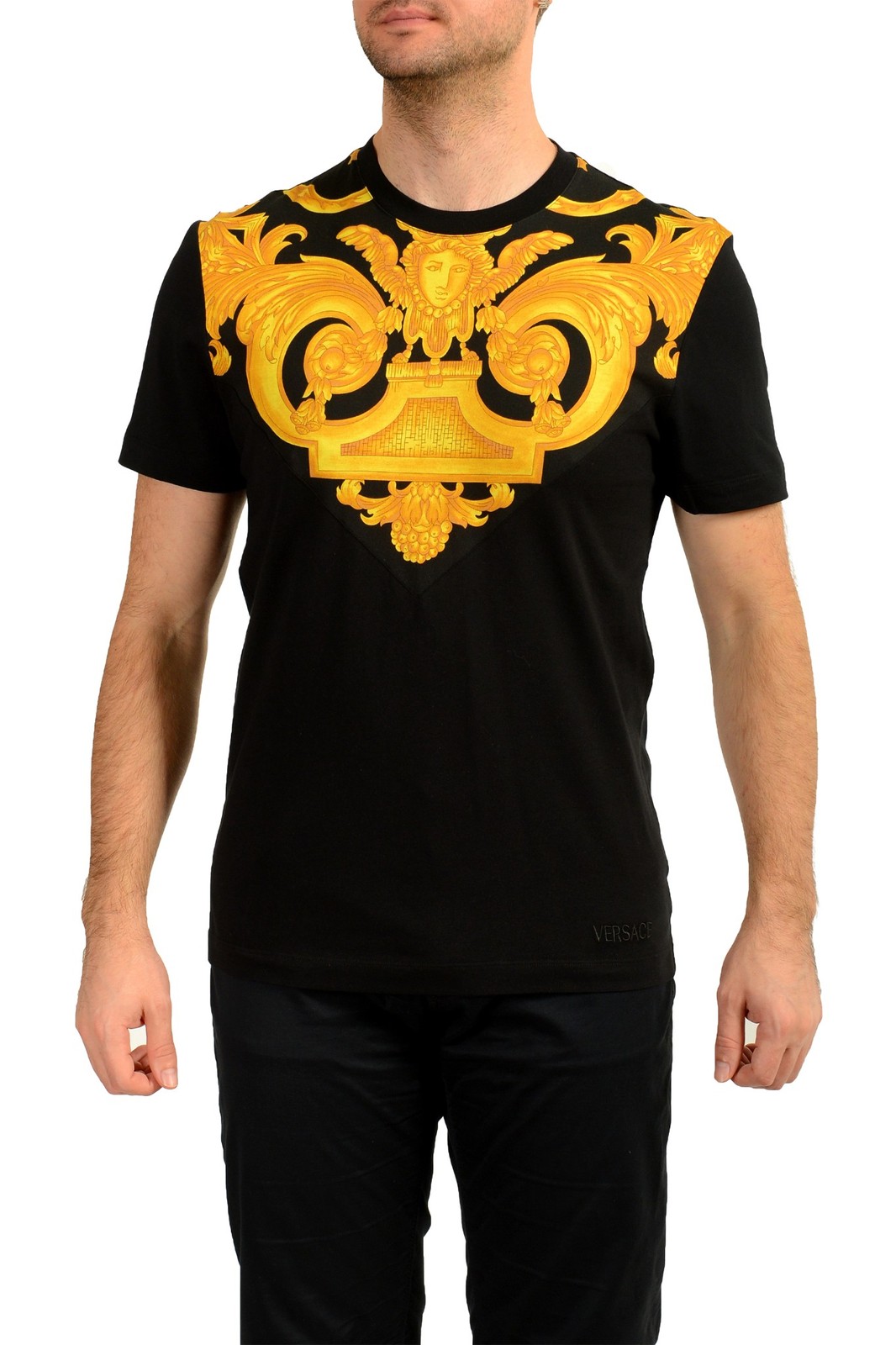 Versace Men&rsquo;s Black Barocco Logo Print Short Sleeve T-Shirt US S IT 48