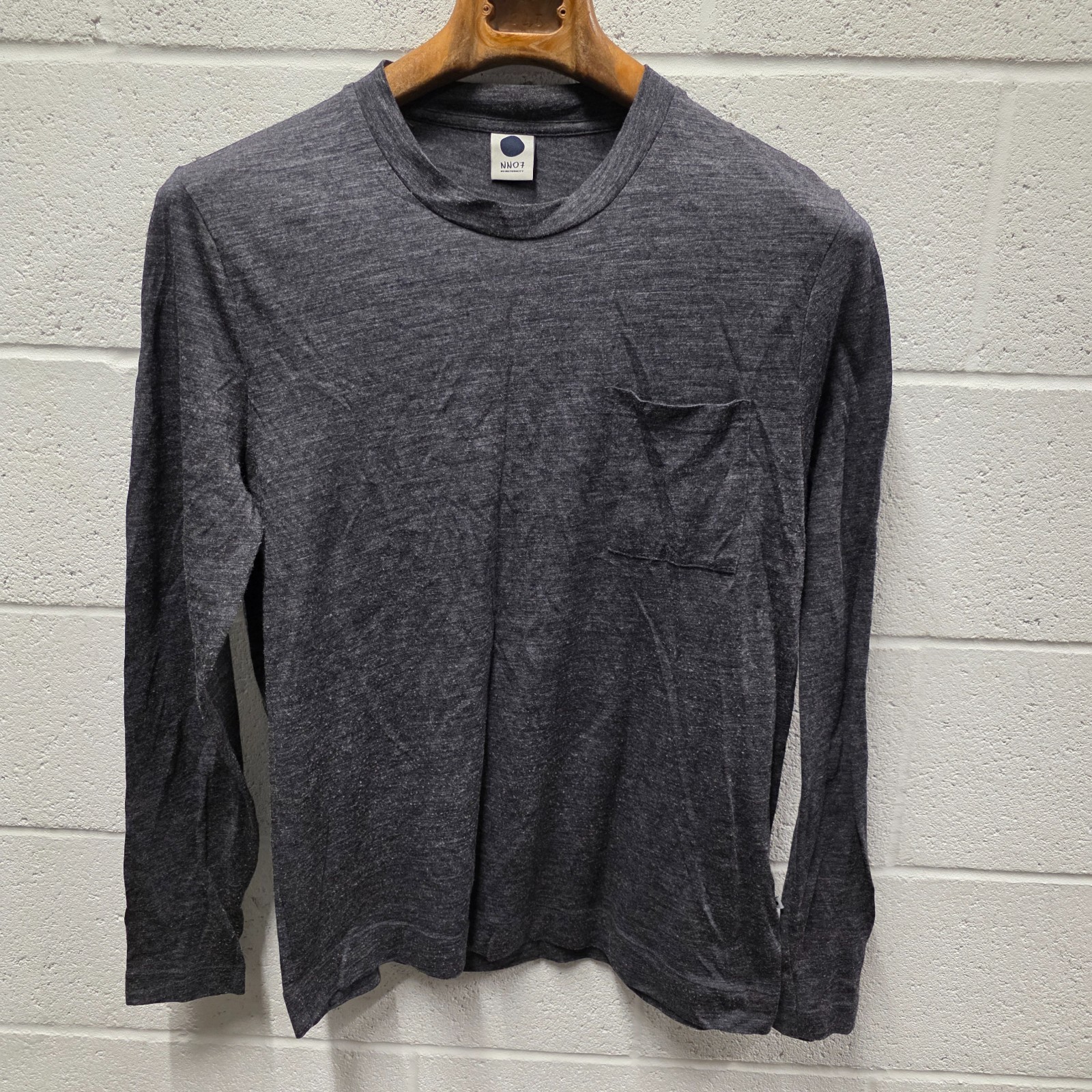 NN07 Shirt Mens S Gray Long Sleeve Crewneck Solid Casual Knit Tee T-Shirt Wool