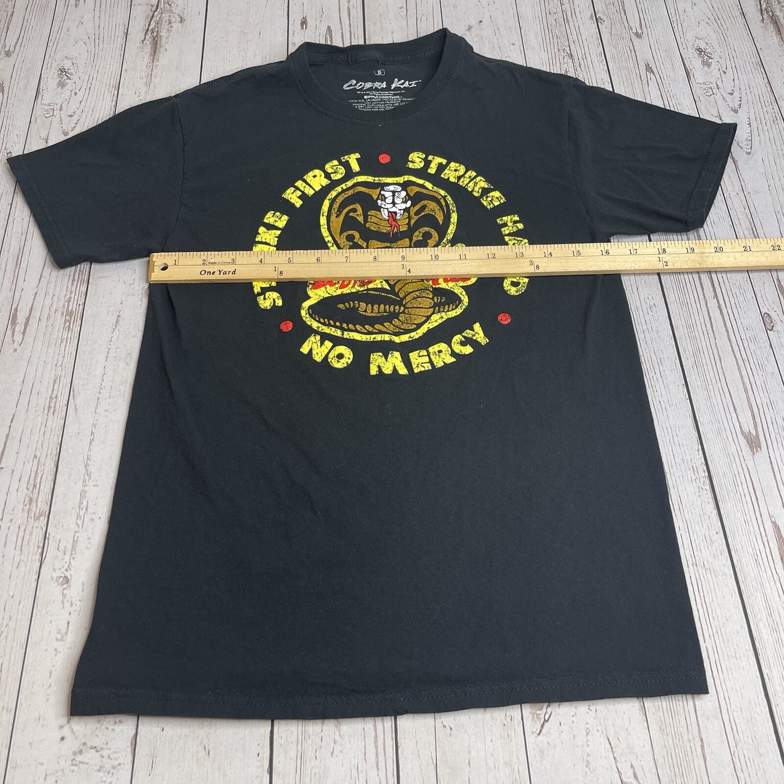 Cobra Kai Graphic T Shirt Mens Small Strike First Strike Hard No Mercy Tee