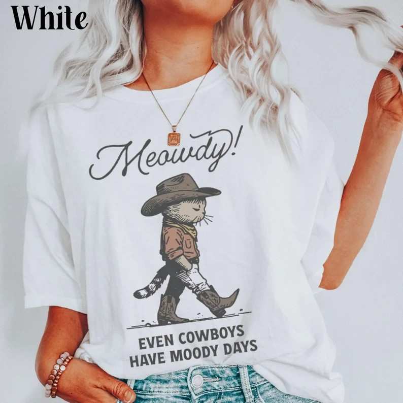 Funny Cowboy Cat Shirt Retro Rodeo Tshirt Cute Cowgirl Western Graphic Tee