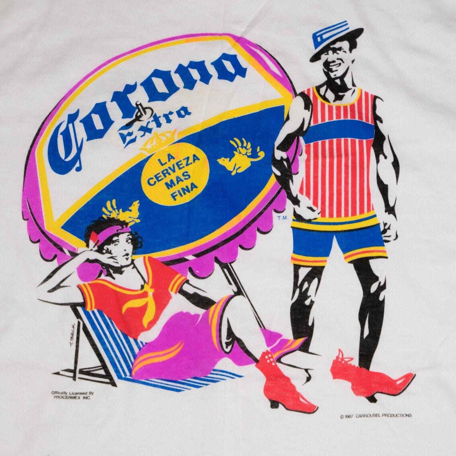 Vintage 80s Corona Extra Beer Sz L Roaring 20s Beach Scene T-shirt 2