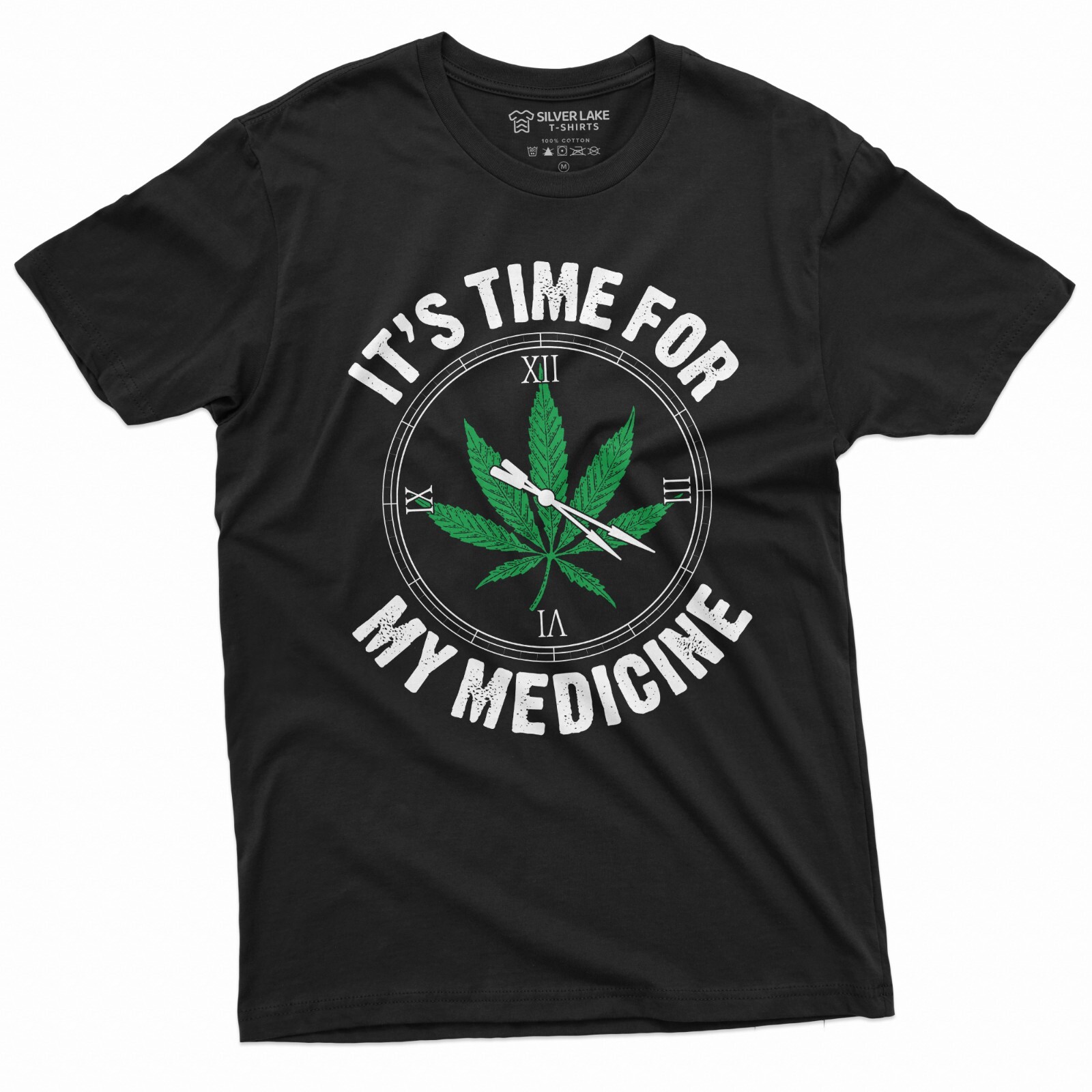 Men&rsquo;s Marijuana Weed Funny T-shirt Time for Medicine 4:20 Clock Cannabis Tee