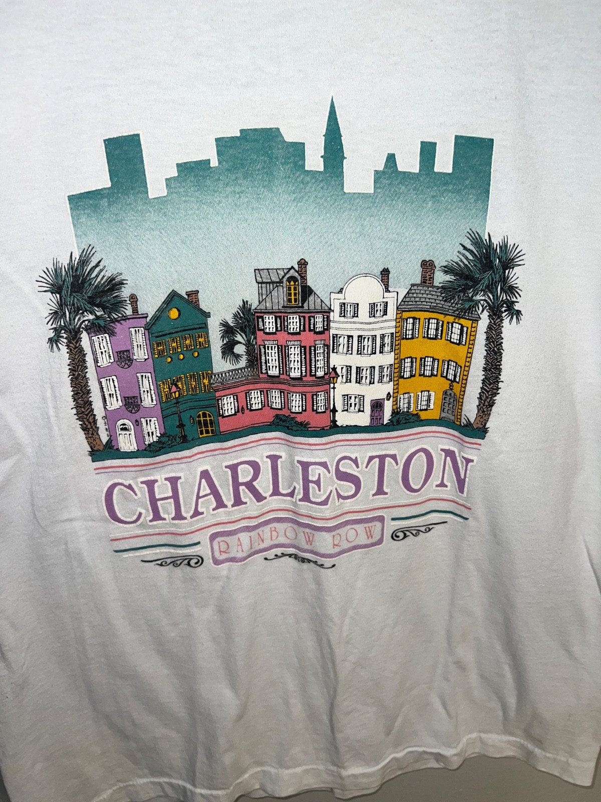 Vintage 90s Charleston Rainbow Row Single Stitch Screen Stars Best Tee Large