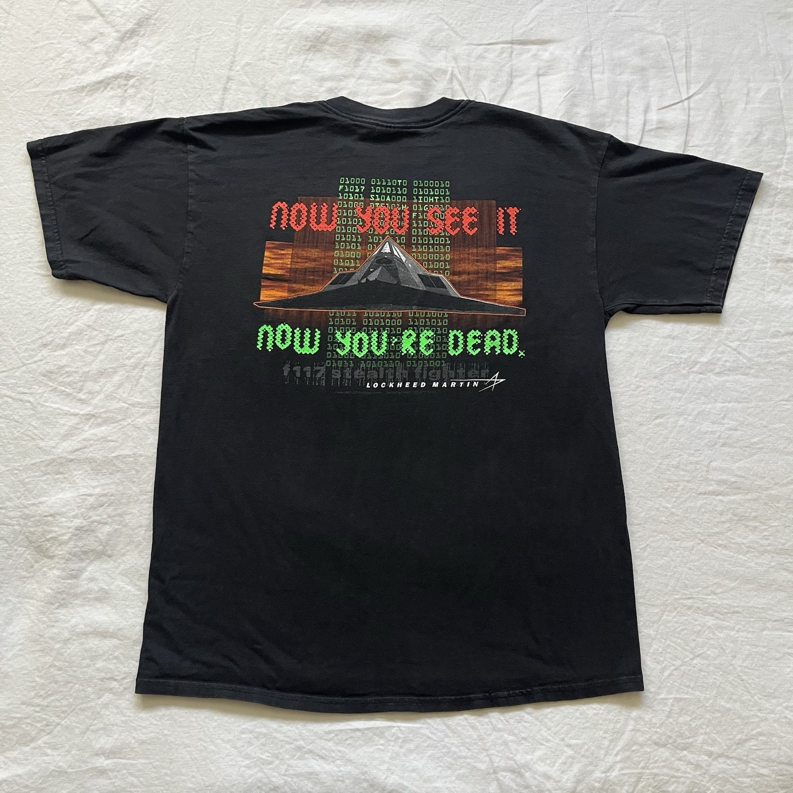 F117 Stealth Fighter Lockheed Martin Promo Tshirt Men’s Size L Black Graphic