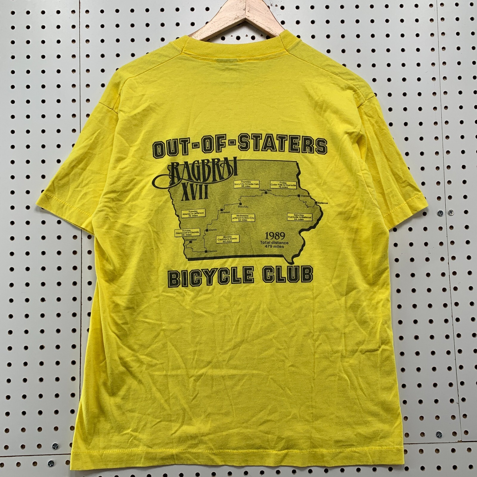 Vintage 80s Bicycle Club Shirt Mens Large Yellow Single Stitch 1989 USA 20×26.5